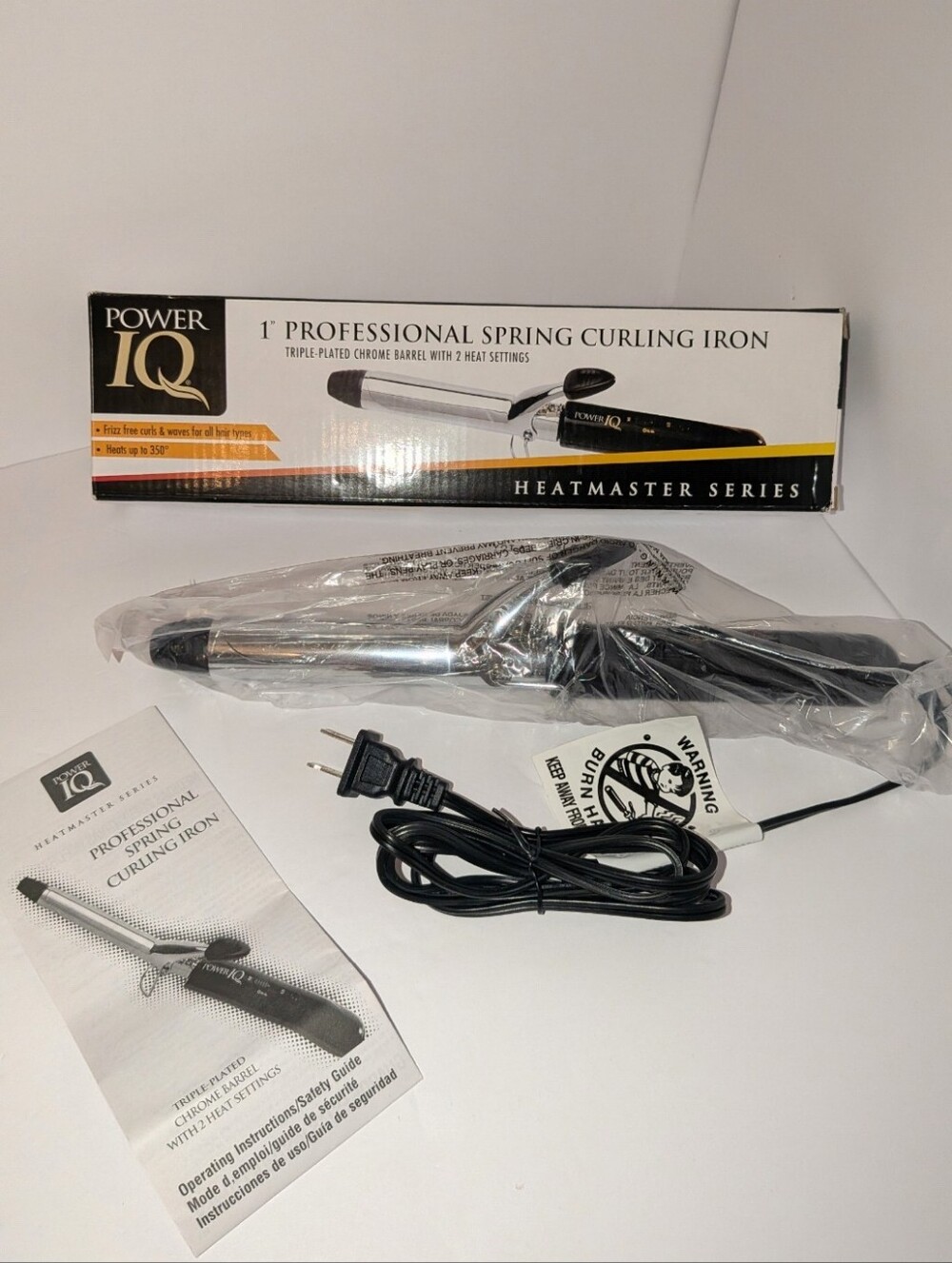 Power IQ Heatmaster Series 1" Professional Spring Curling Iron - Black NWT